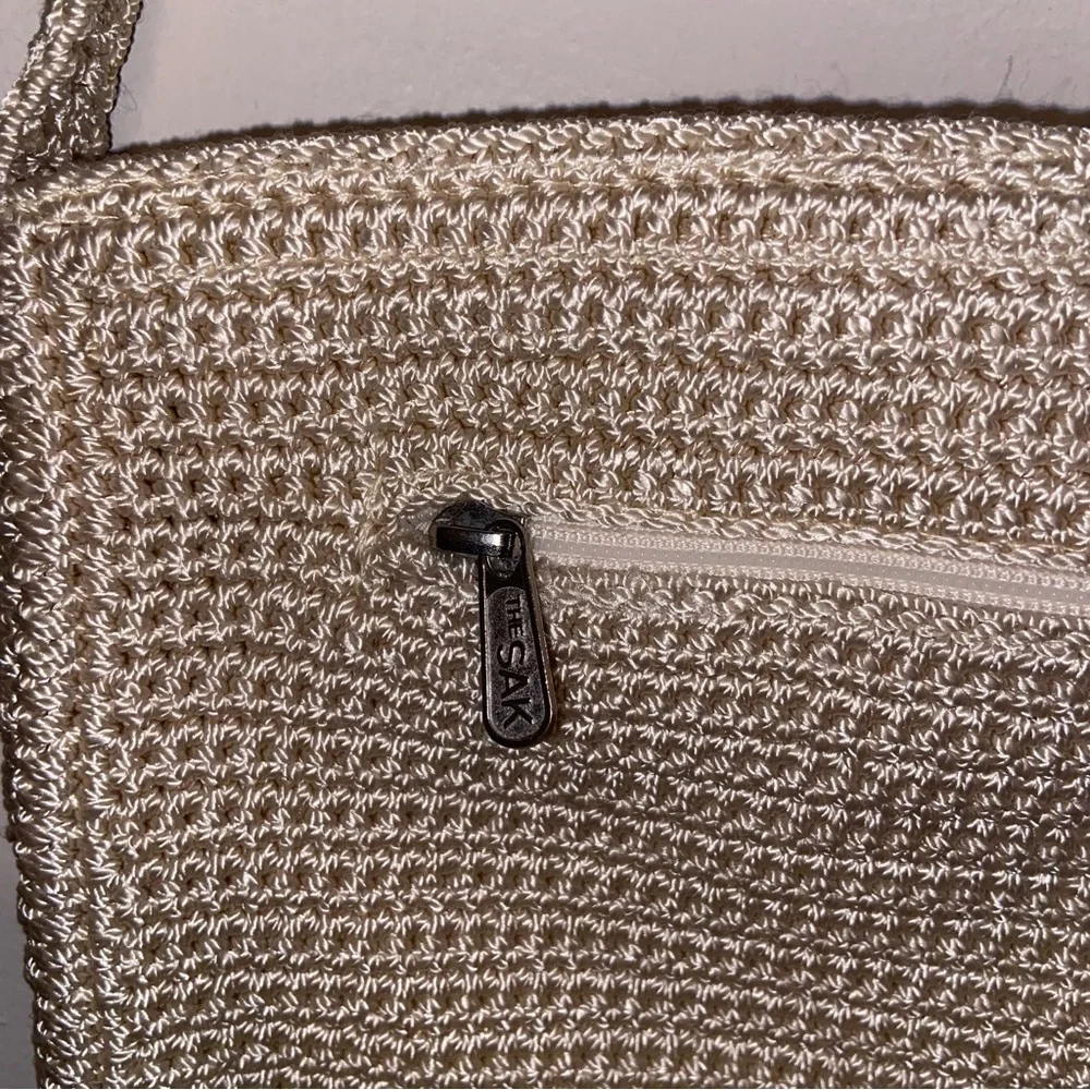 The Sak Bag Womens Purse Woven Crochet Zip top Shoulder Bag Boho Beige Neutral